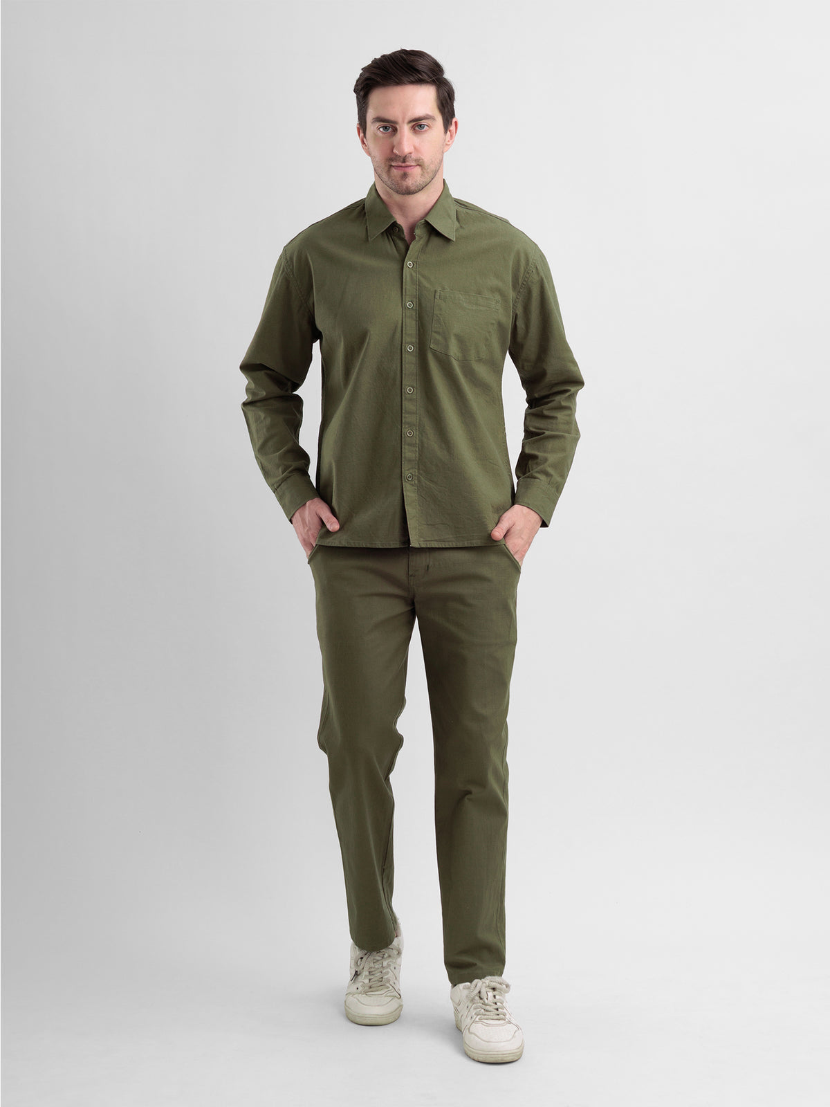 Olive Crest Linen Co-ord Set