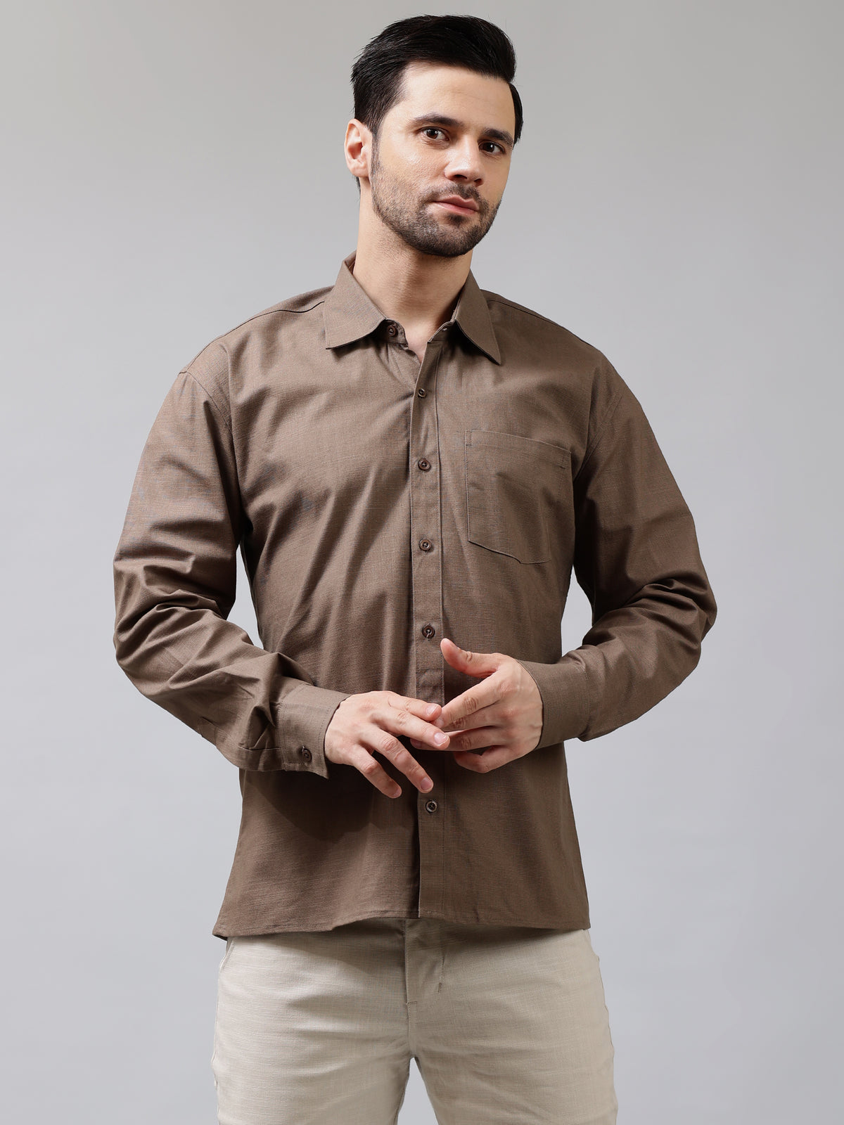Solid Color Linen Blend Shirt