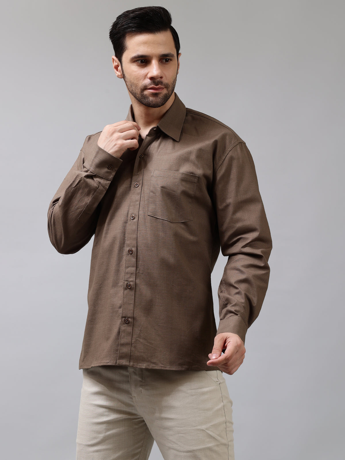 Solid Color Linen Blend Shirt