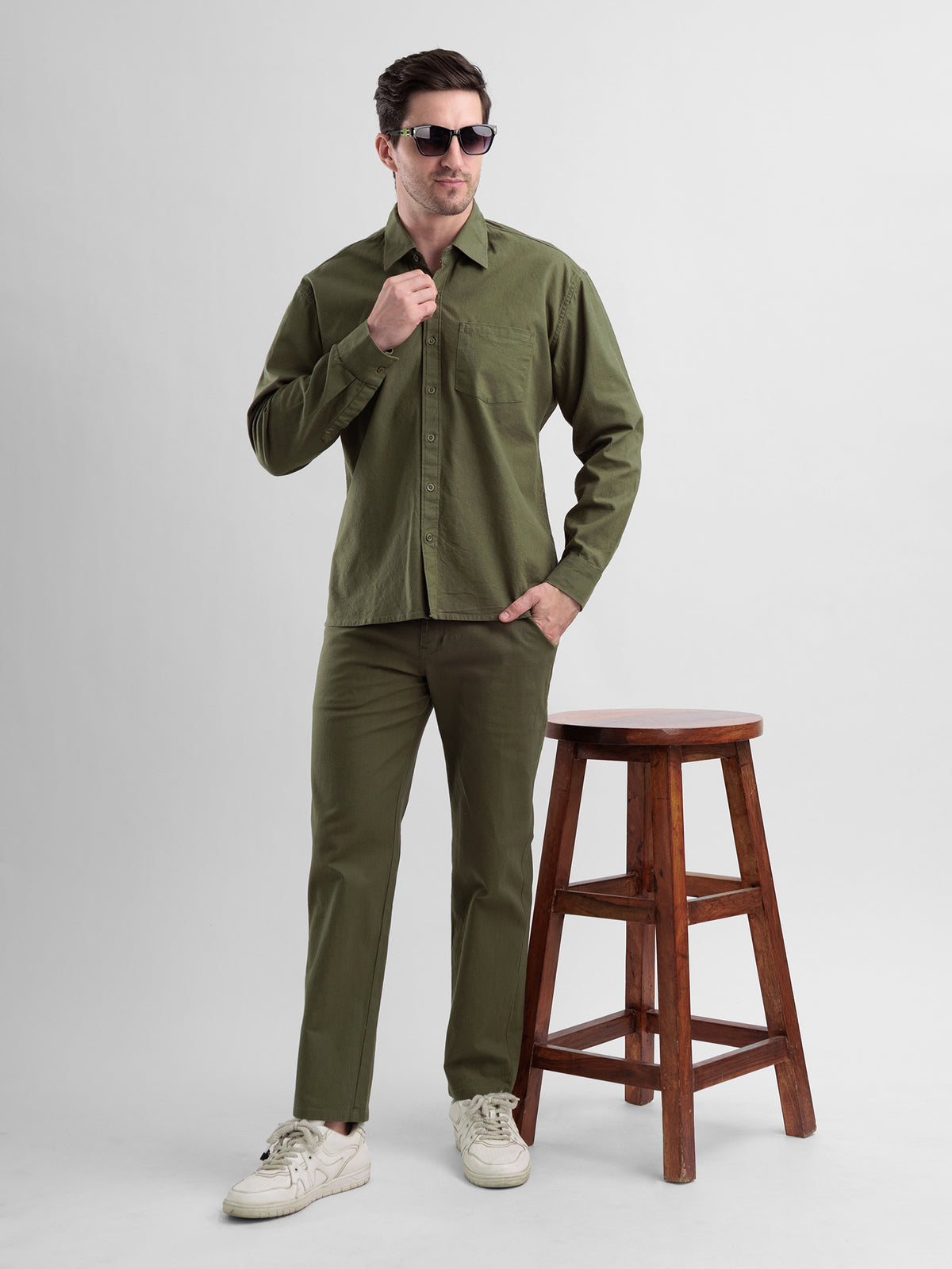 Olive Crest Linen Co-ord Set